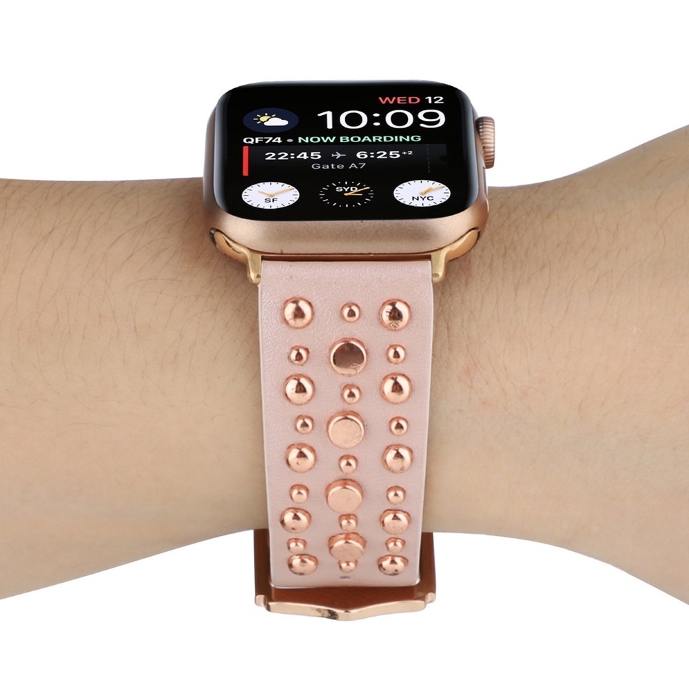 Pink Studded Leather Punk Rock Apple Watchband - Picture 4 of 15